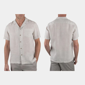 TAILOR VINTAGE Puretec Linen Cotton Cabana Camp Shirt | Mens L, Tan Stone $98